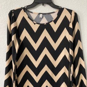 XIN YAN Chevron Tunic, Black & Crème EUC